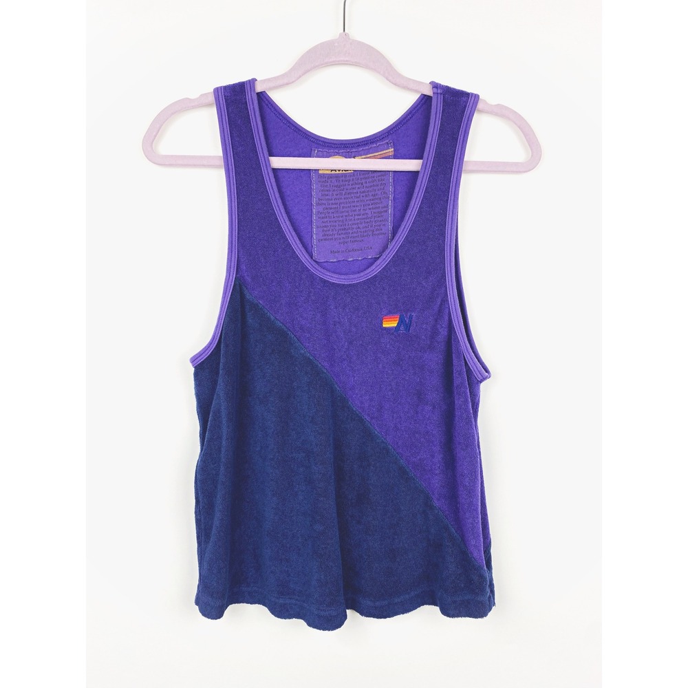 Aviator Nation Terry Tank Top Colorblock Rainbow Logo Small